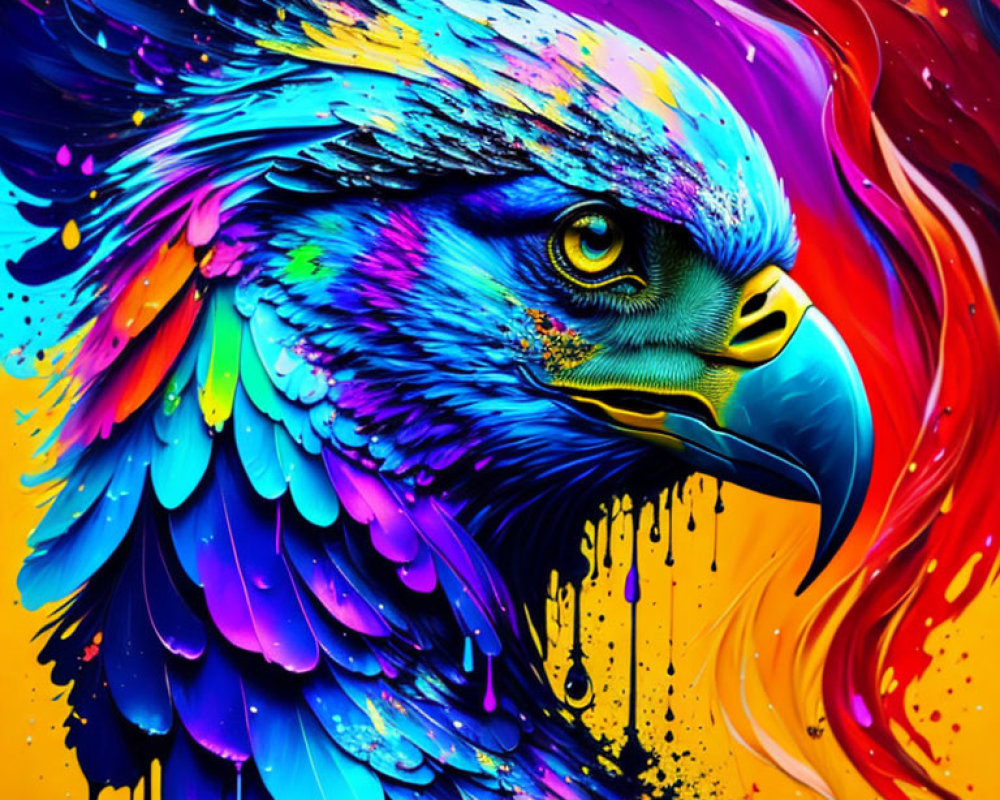 Colorful Eagle Artwork with Dripping Paint Effect