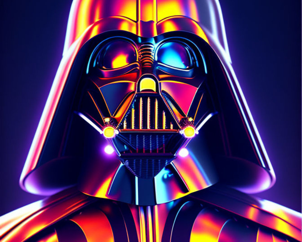 Neon-lit Darth Vader illustration with glowing edges