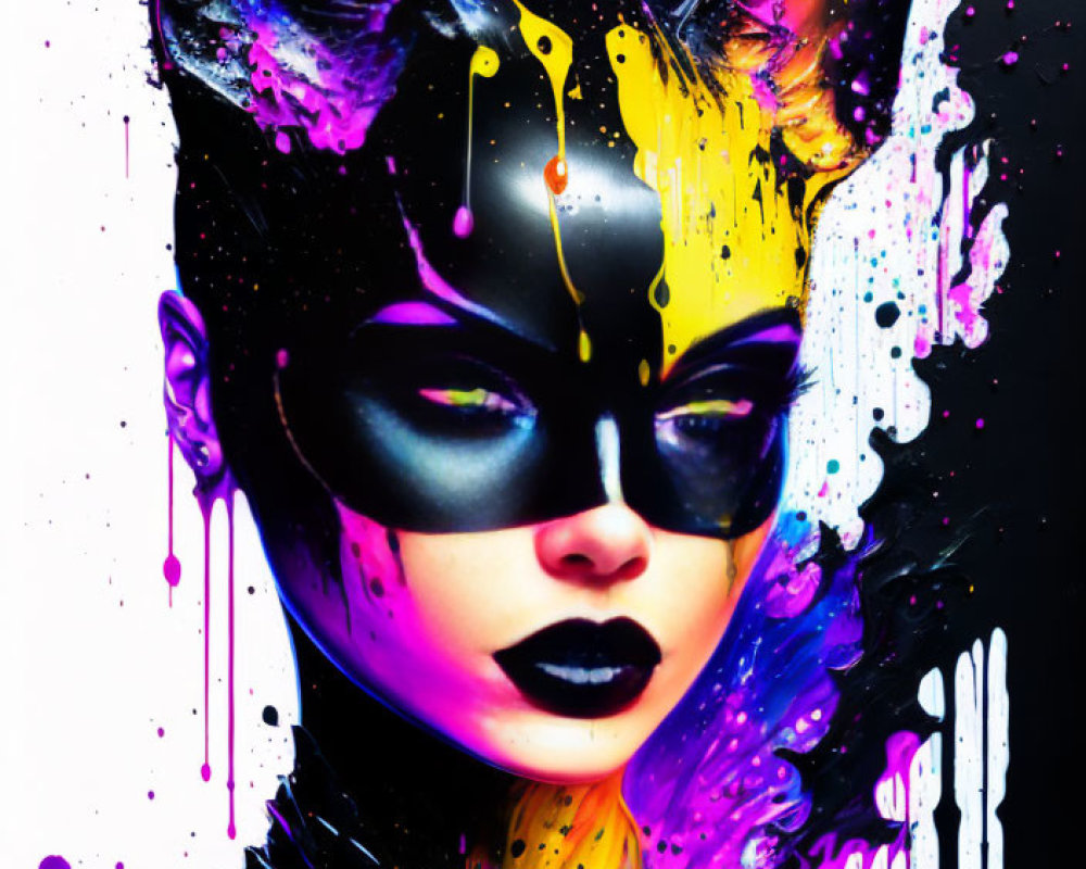 Vibrant Cat-Like Figure with Mask in Colorful Artwork