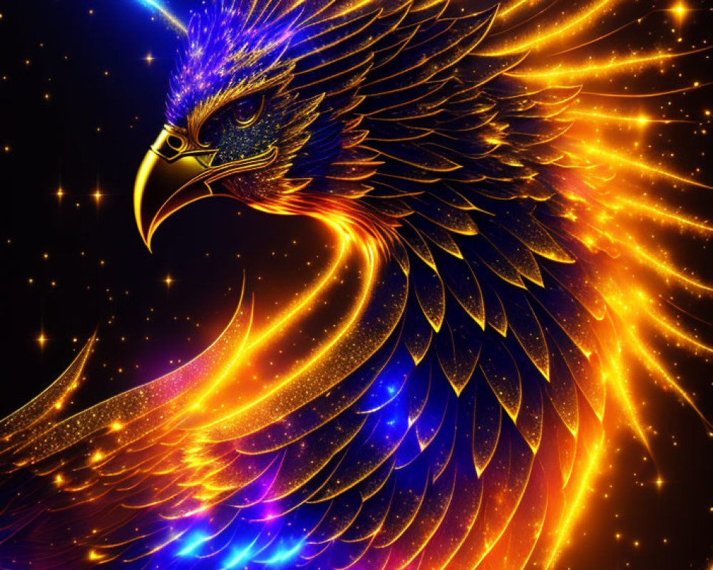 Majestic fiery eagle in cosmic setting with vibrant colors