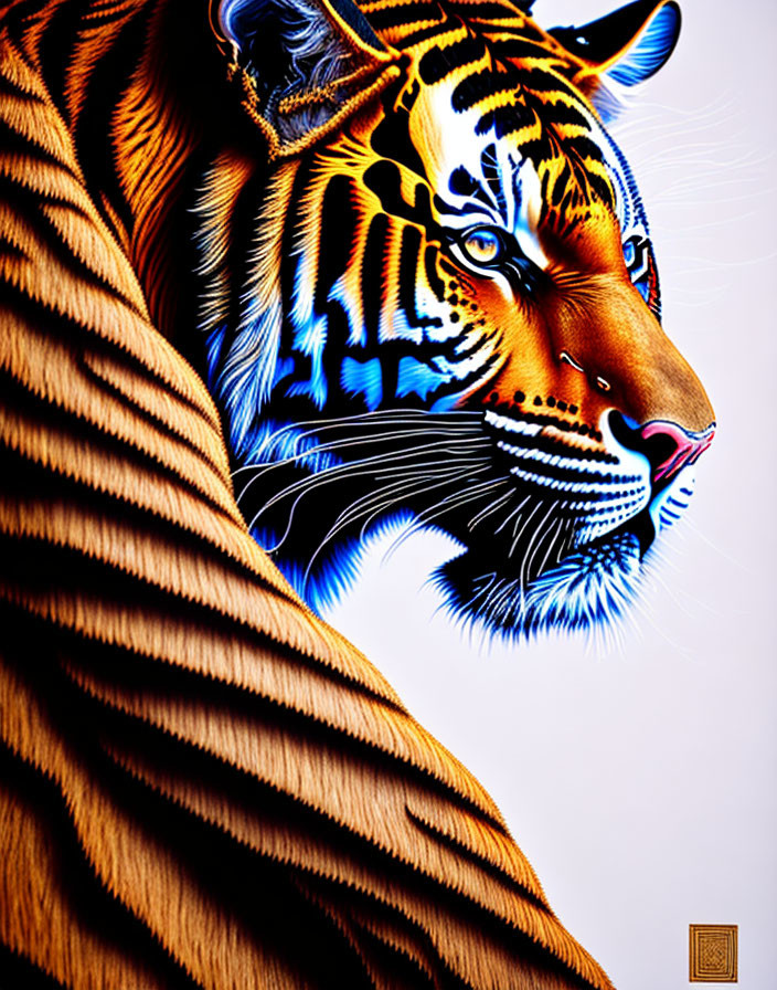 Colorful Tiger Illustration with Bold Stripes on White Background