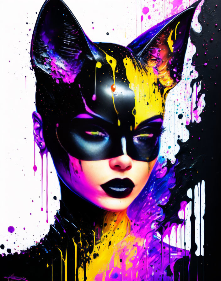 Vibrant Cat-Like Figure with Mask in Colorful Artwork