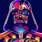 Neon-lit Darth Vader illustration with glowing edges