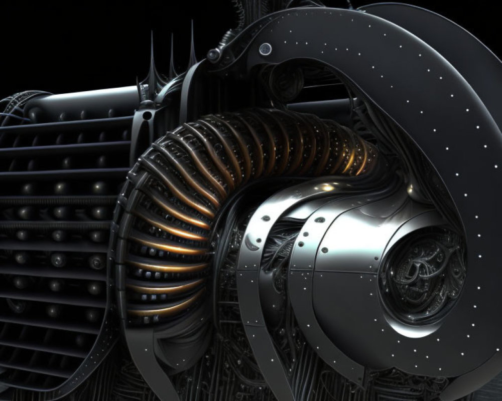 Detailed 3D Rendering of Jet Engine Turbine and Compressor