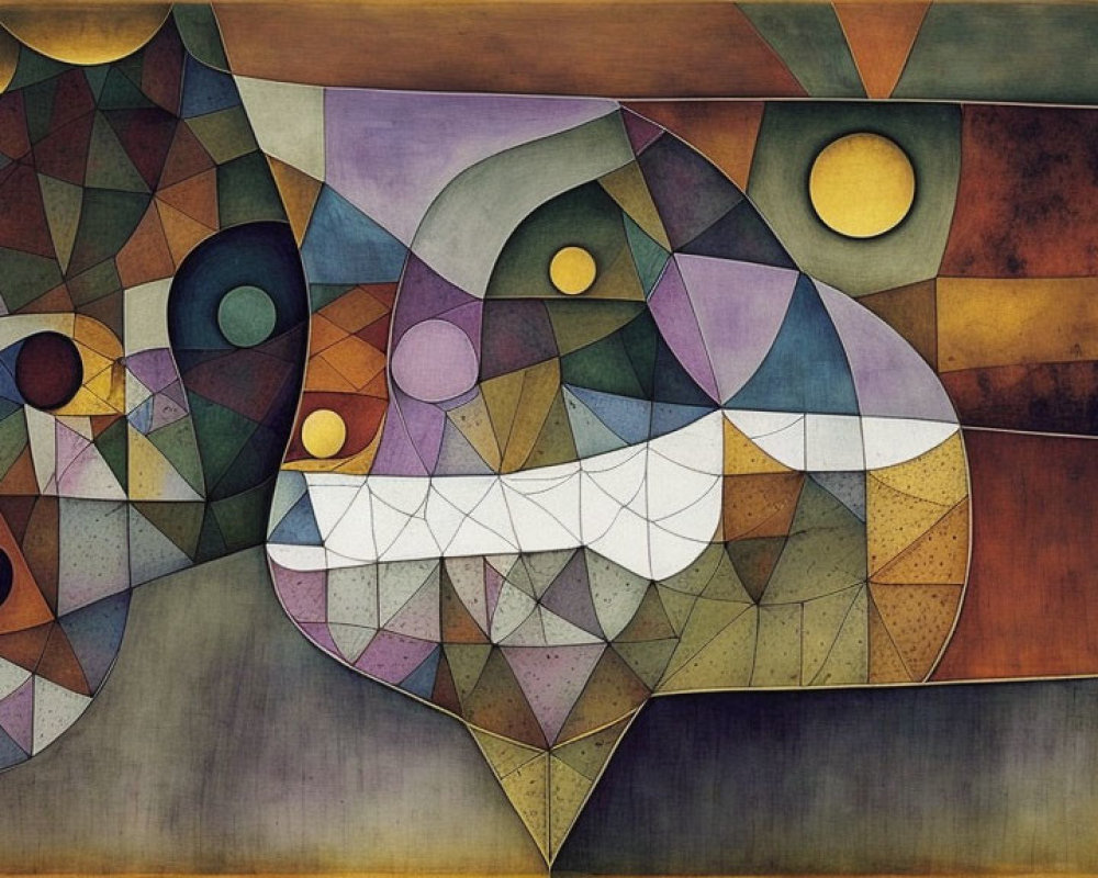 Geometric shapes and circles in warm palette with cubist influence