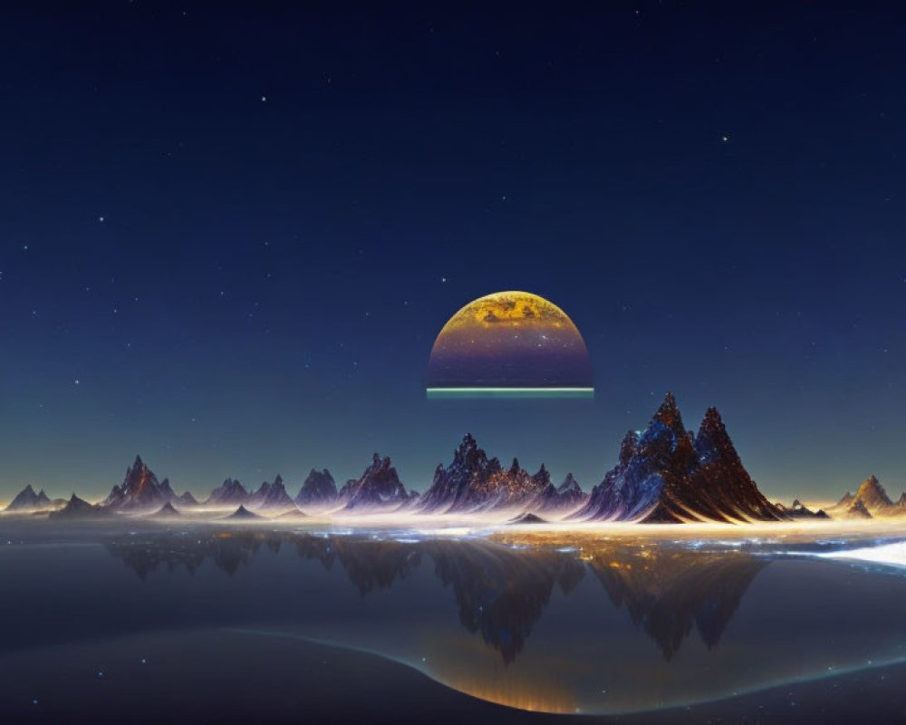 Tranquil Nocturnal Landscape with Moonrise over Snowy Mountains