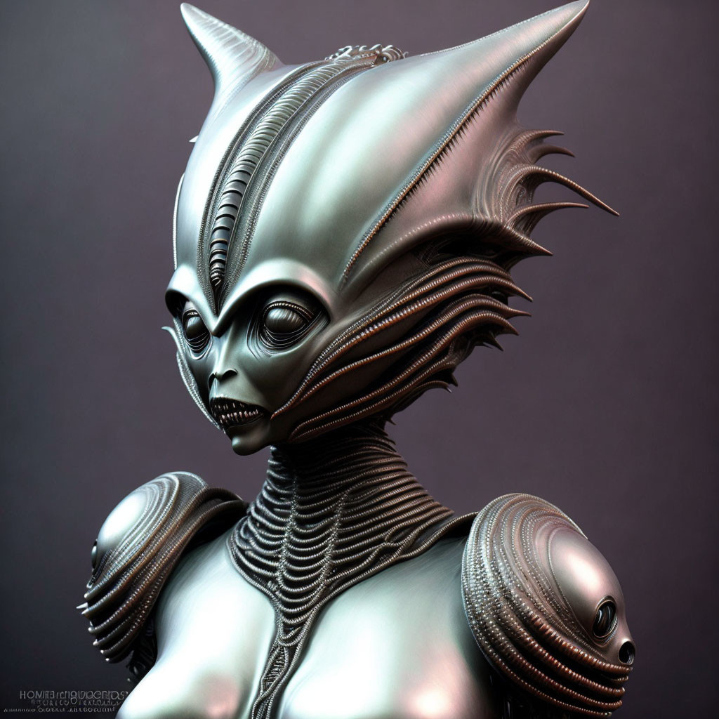 Sleek humanoid alien with metallic features and pointy ears