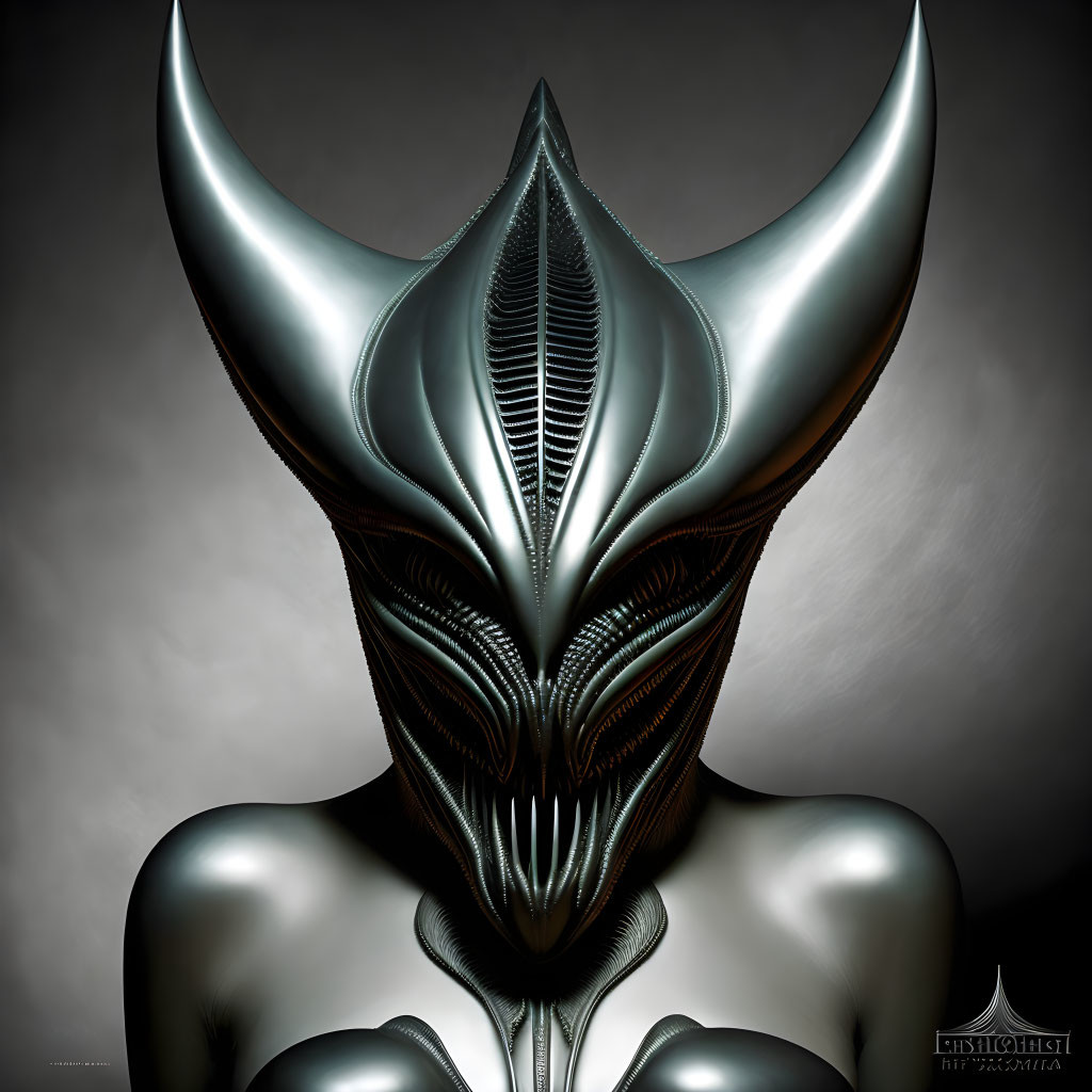 Metallic humanoid with horned helmet and intricate textures - futuristic sci-fi design