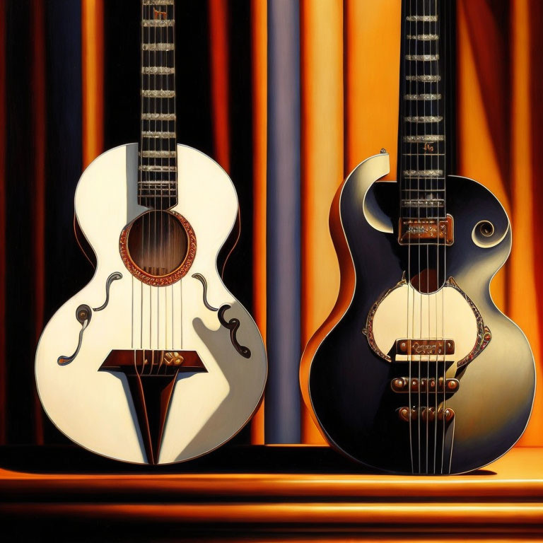 Two Guitars on Orange and Yellow Striped Background