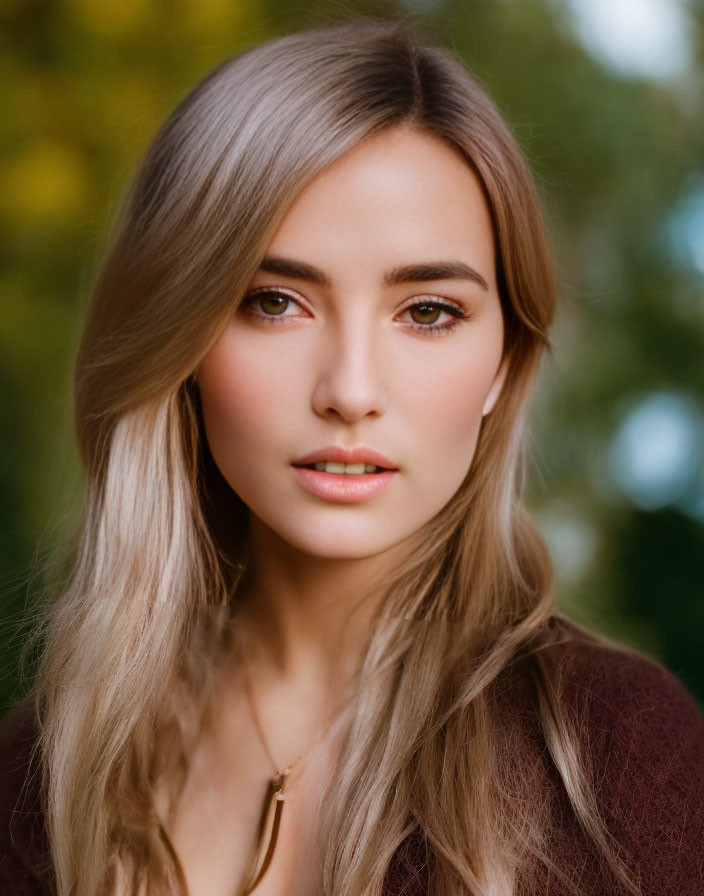 Blonde woman portrait with makeup on green and yellow background