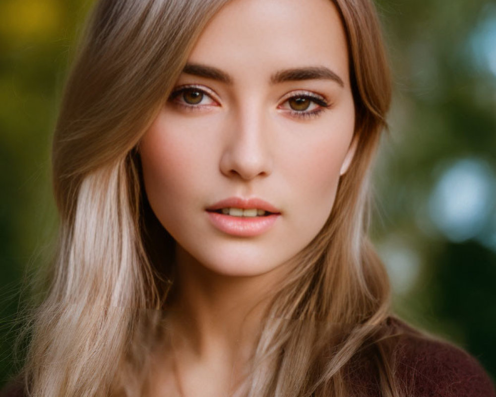 Blonde woman portrait with makeup on green and yellow background