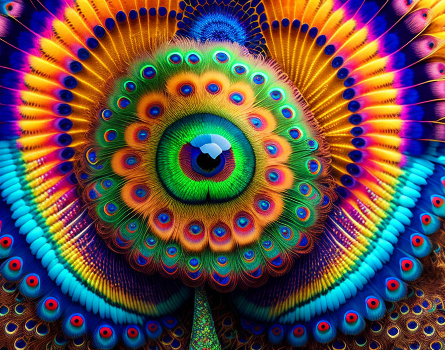 Colorful Peacock with Iridescent Blue and Green Tail Feathers