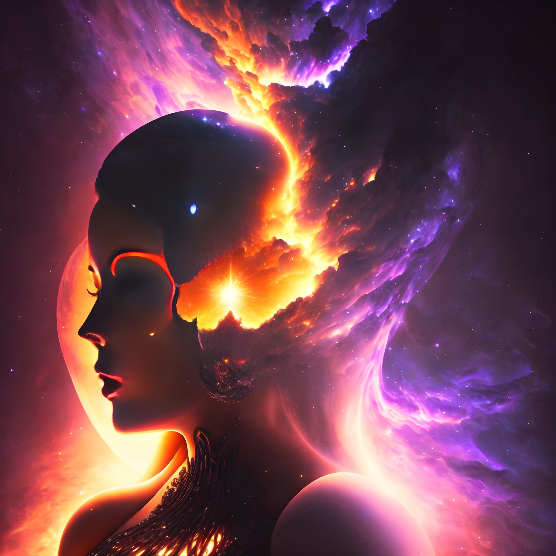 Stellar Nebula Woman Silhouette Cosmic Illustration