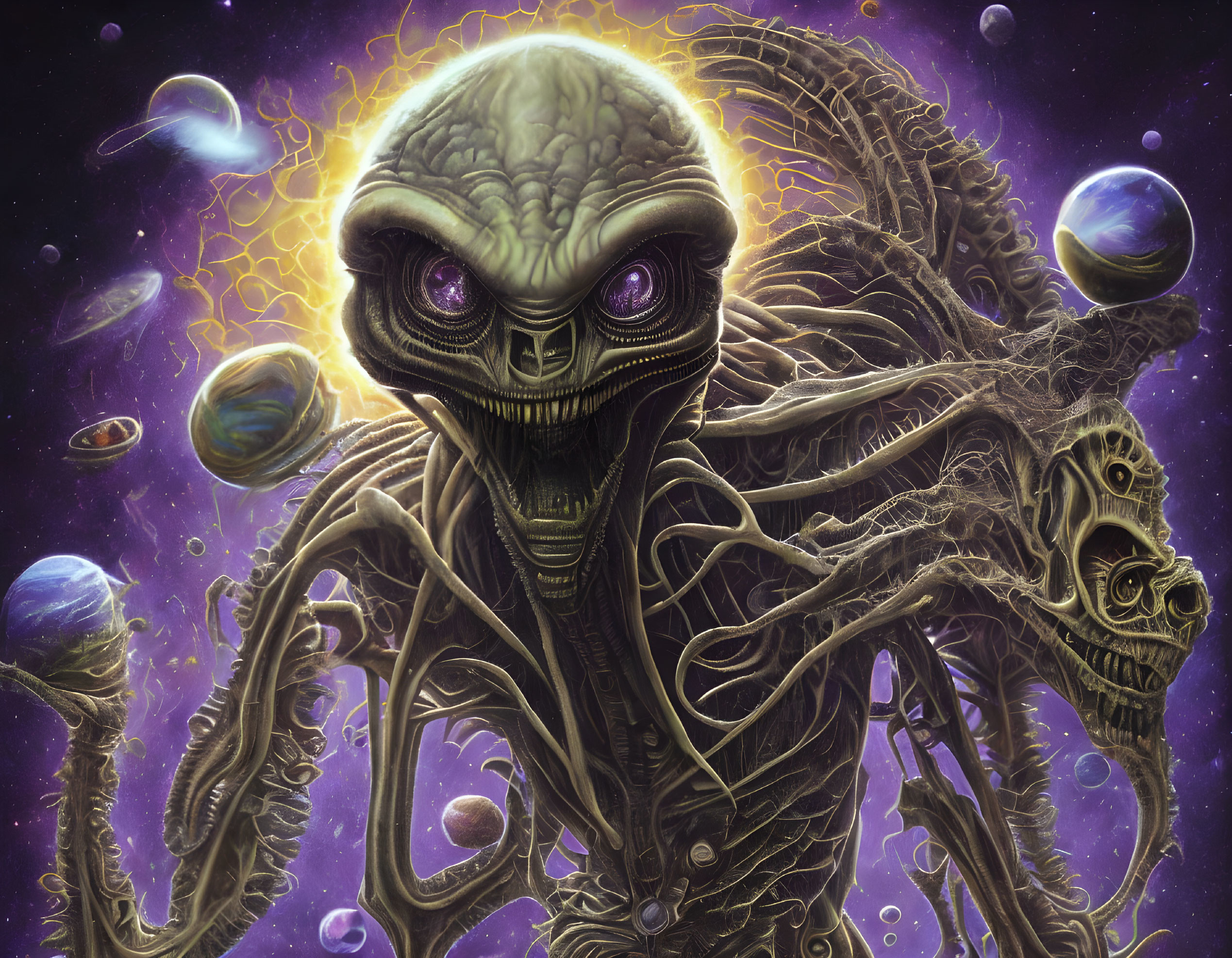 Detailed Alien Creature Illustration with Cosmic Background