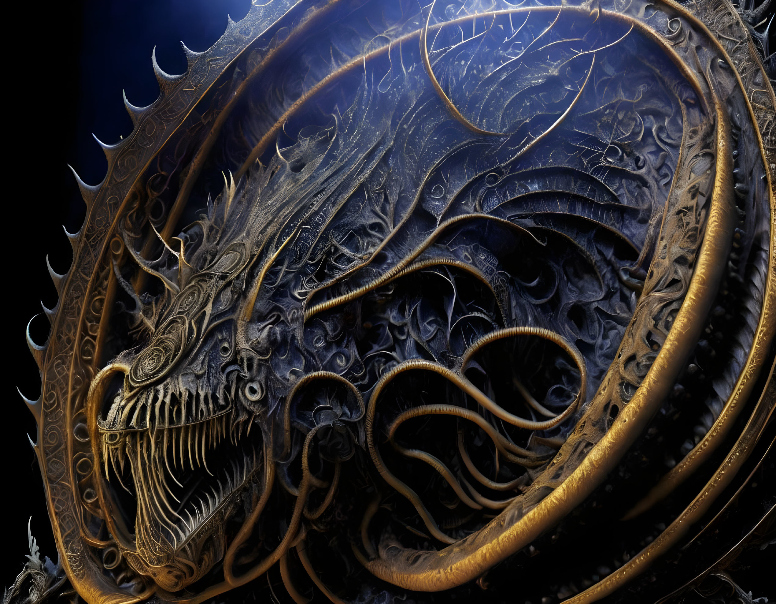 Intricate Dragon Fractal Artwork with Metallic Texture