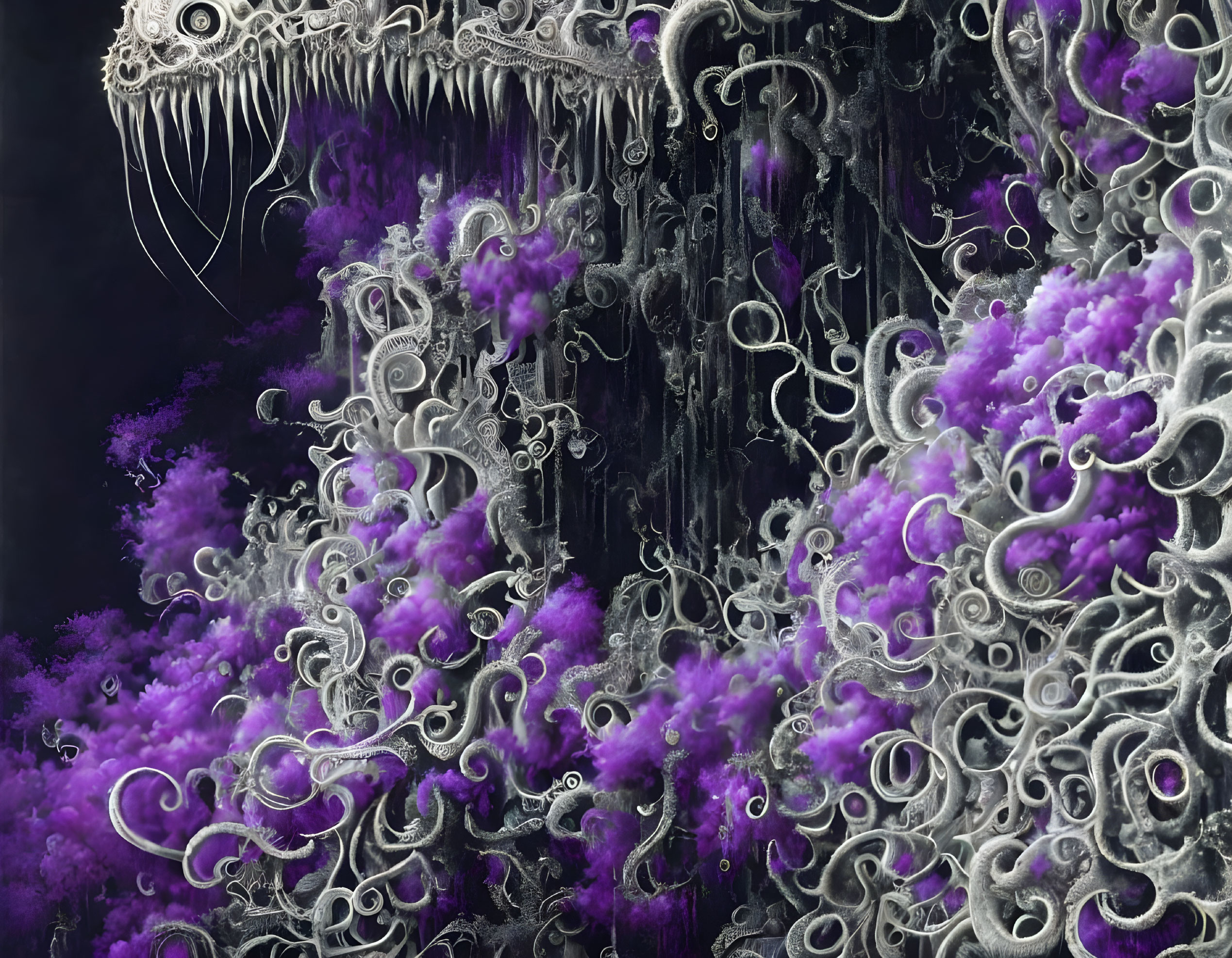 Monochrome and Purple Abstract Fractal with Swirling Patterns