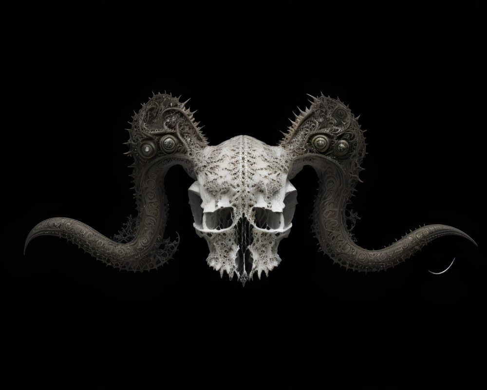 Symmetrical skull design with tentacle patterns on black background