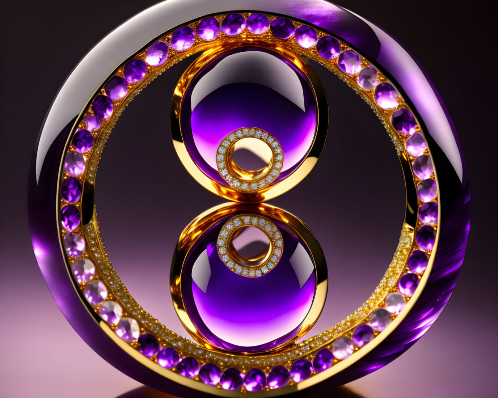 Glossy 3D rendering of gold and purple gem-adorned infinity symbol