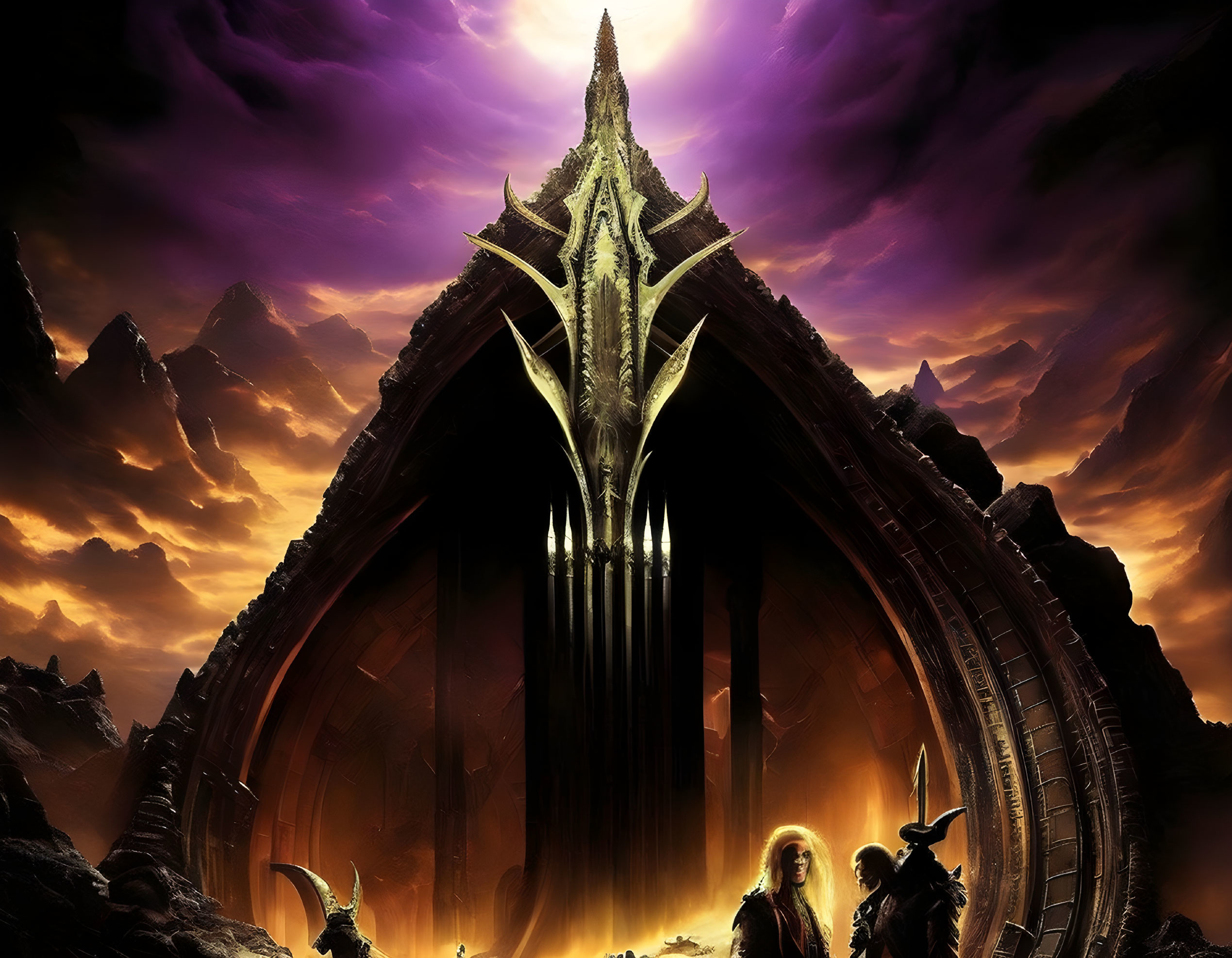 Dark fortress with spiky architecture in fantasy image