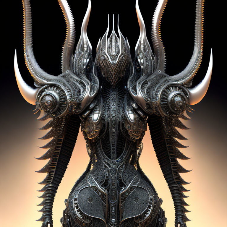 Symmetric Metallic Sculpture Resembling Armor with Ornate Details