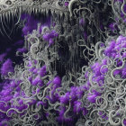 Monochrome and Purple Abstract Fractal with Swirling Patterns