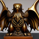 Gold and Black Eagle Sculpture with Spread Wings and Intricate Patterns