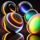 Colorful reflective spheres on cosmic background