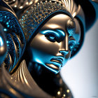 Shimmering blue humanoid figure with ornate headdress