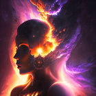 Stellar Nebula Woman Silhouette Cosmic Illustration