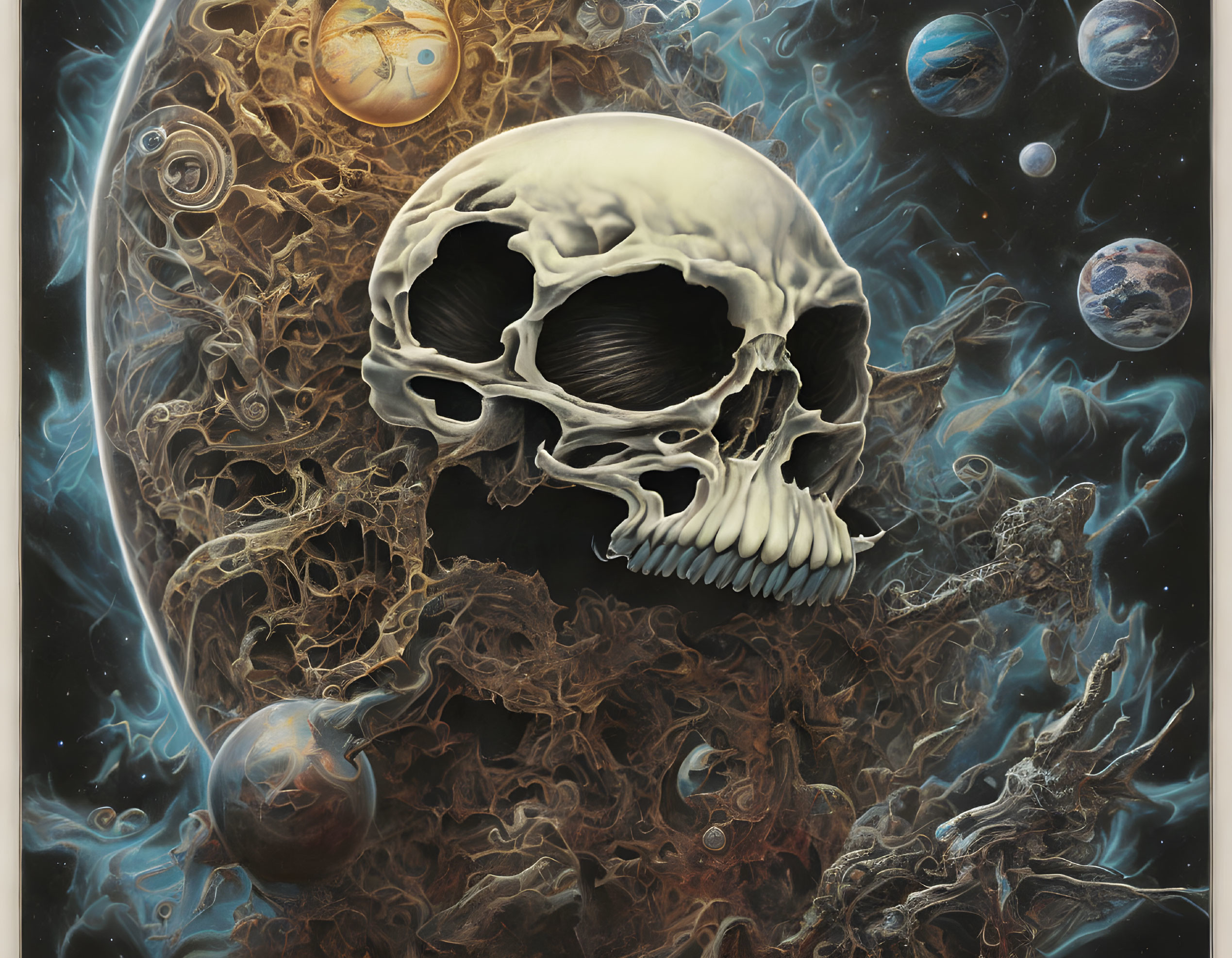 Cosmic skull painting with celestial elements