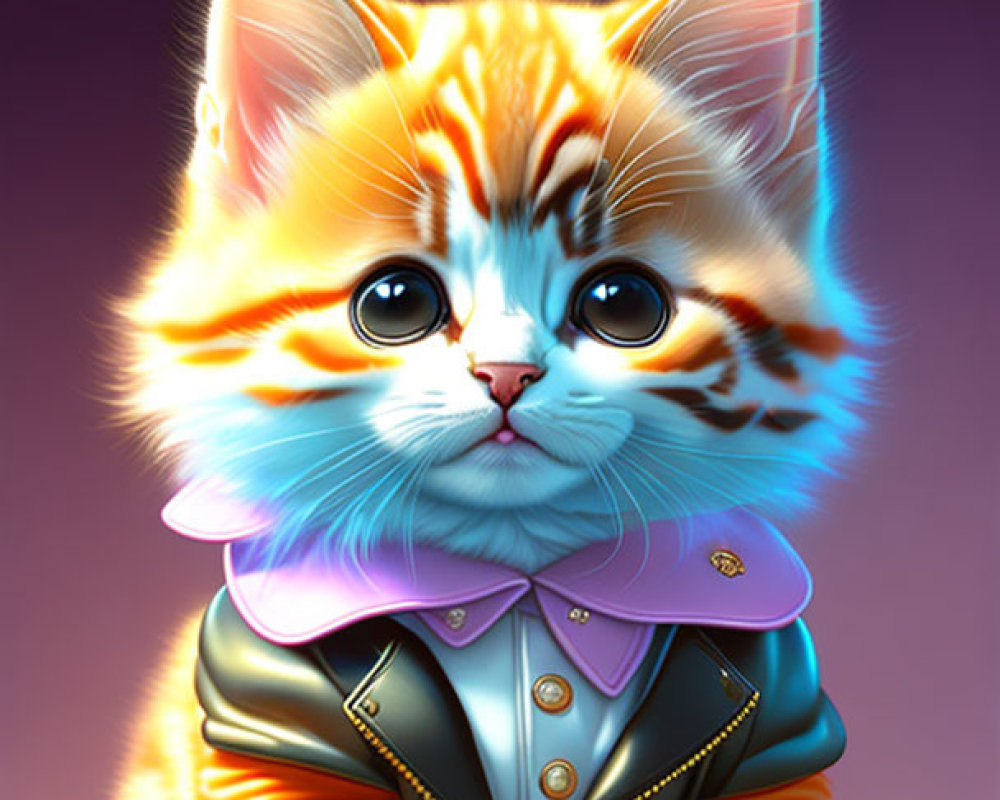 Detailed Hyper-Realistic Kitten Illustration in Stylish Jacket