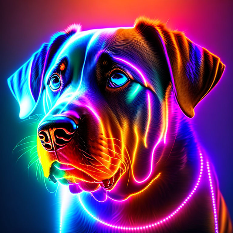 Colorful Neon Dog Artwork on Dark Background