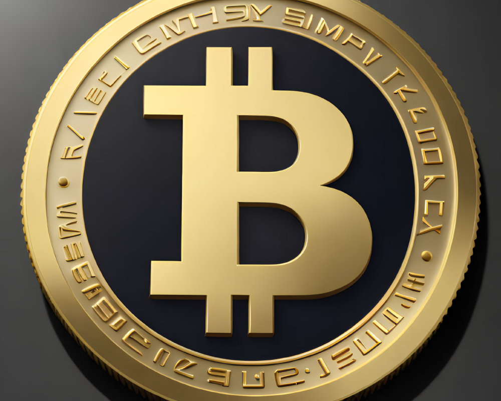 Shiny Golden Bitcoin 3D Illustration on Dark Background