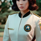 Cream-Colored Military Uniform with Futuristic Design and Chest Insignia