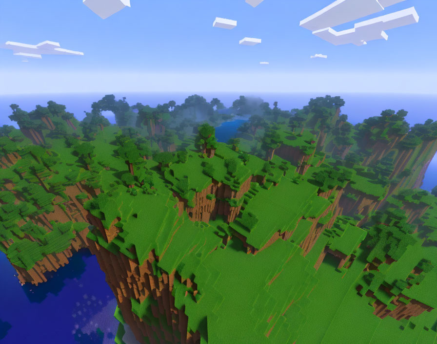 Tranquil Minecraft jungle landscape with tall trees and cliff edges