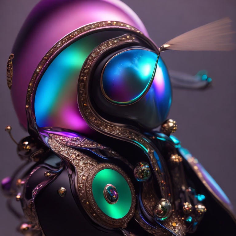 Colorful Ornate Mechanical Squid with Iridescent Surfaces