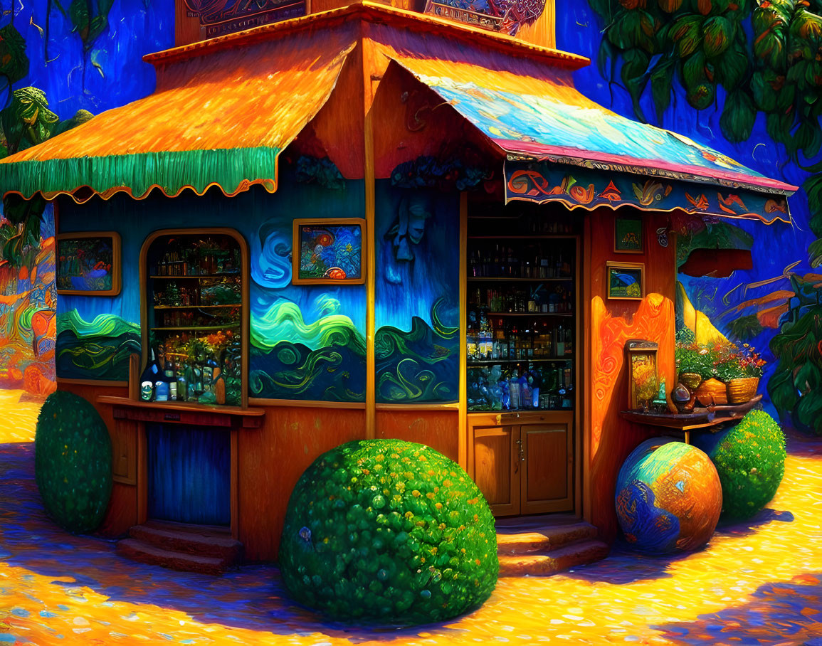 Whimsical, Vibrant Van Gogh-inspired Kiosk in Lush Setting