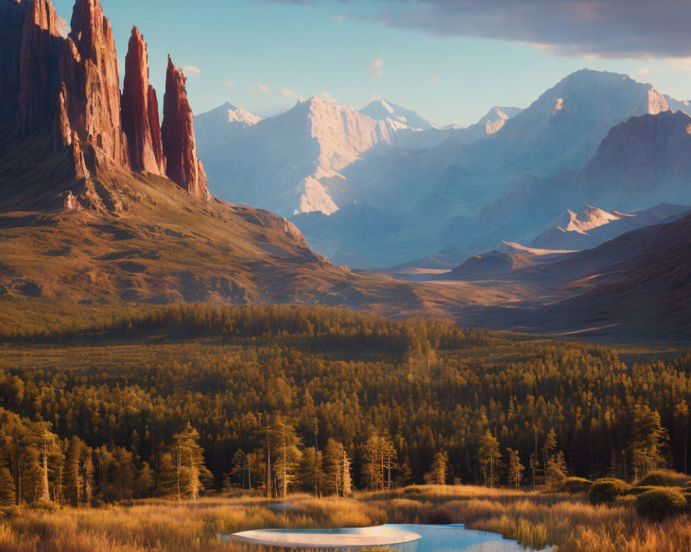 Tranquil Pond Surrounded by Red Rock Formations and Forest