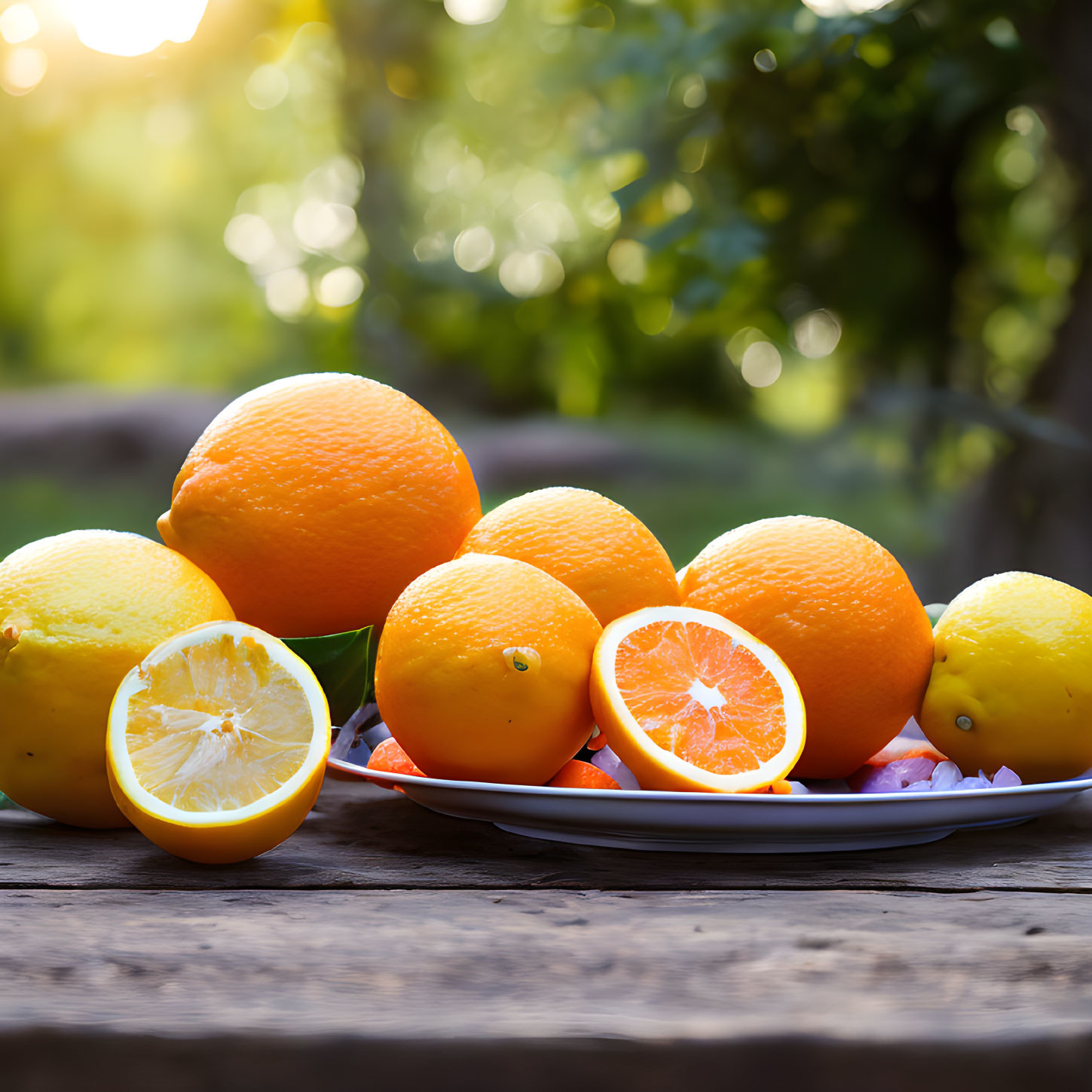 Fresh Oranges Arranged on Rustic Wooden Table