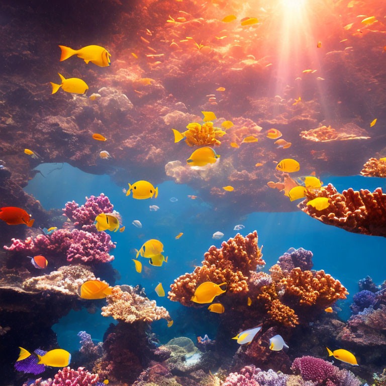 Vibrant Tropical Fish and Coral Reefs in Clear Blue Water