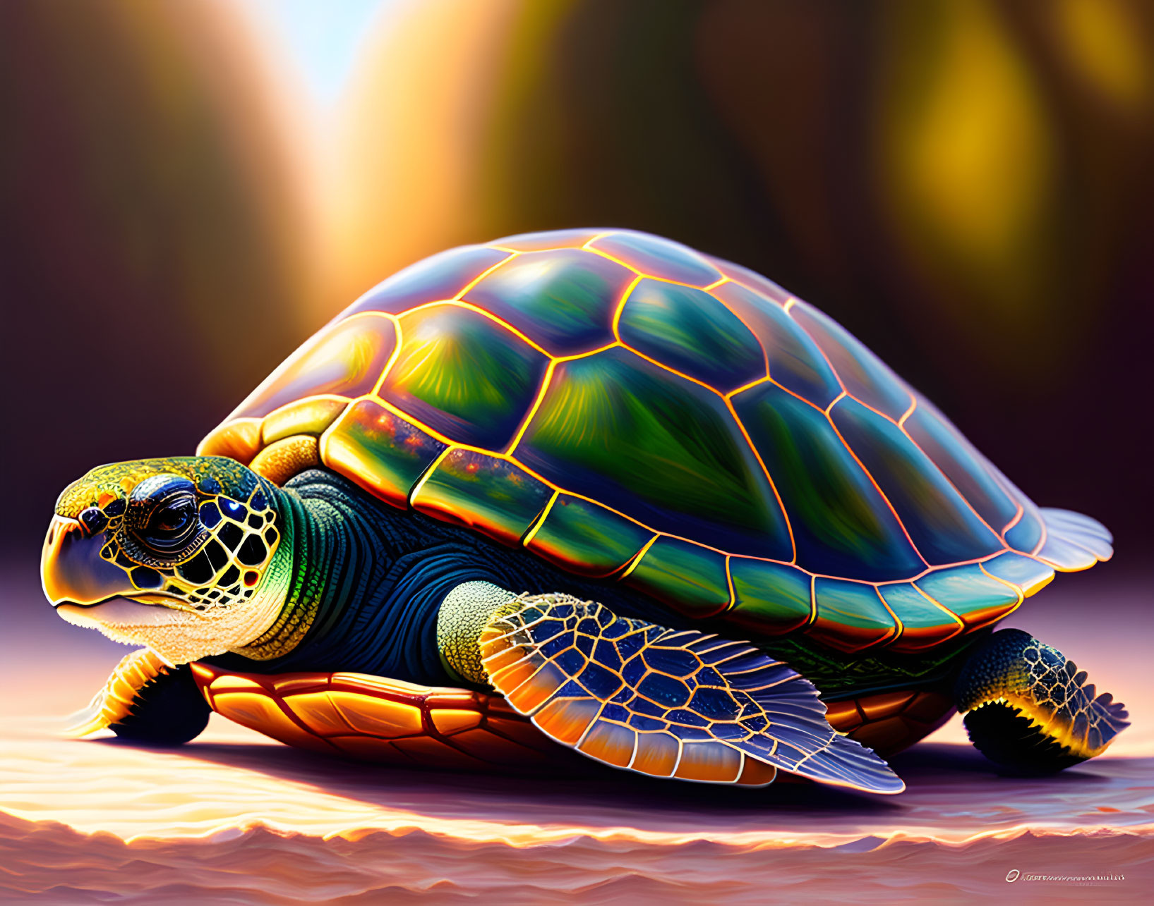 Detailed Digital Art: Colorful Turtle with Intricate Shell