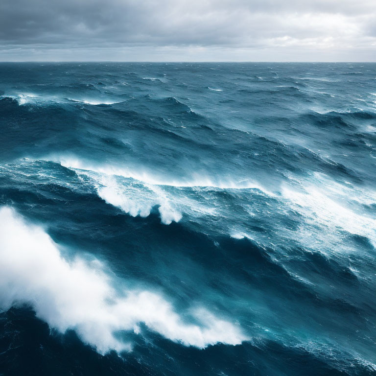 Stormy Sky Over Rough Ocean Waves: Moody and Powerful Sea Essence