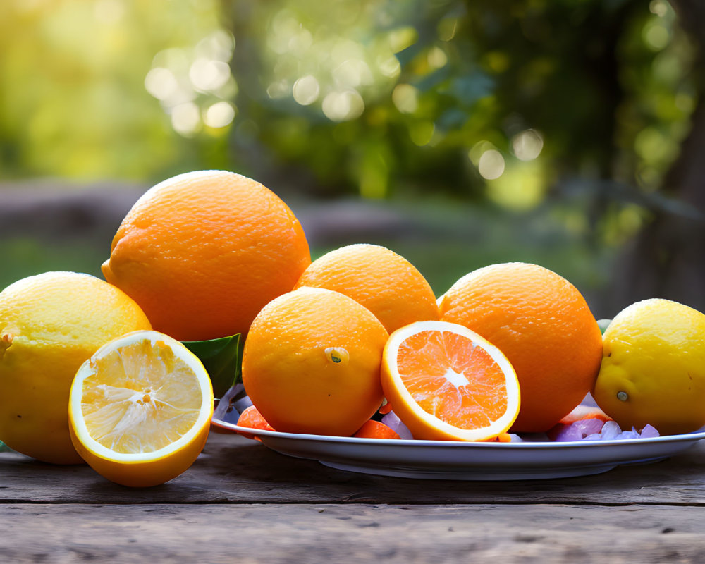 Fresh Oranges Arranged on Rustic Wooden Table