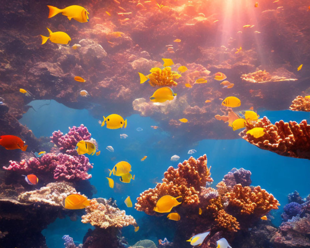 Vibrant Tropical Fish and Coral Reefs in Clear Blue Water