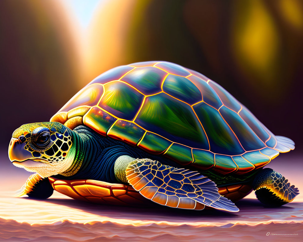 Detailed Digital Art: Colorful Turtle with Intricate Shell