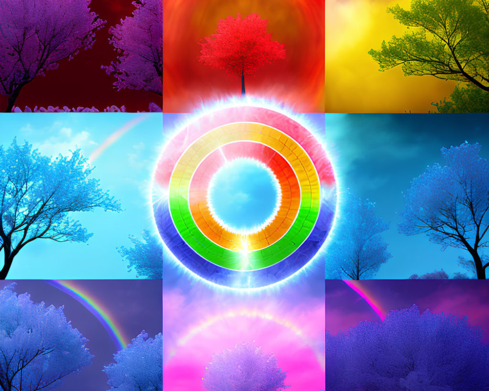 Colorful Tree Collage with Vibrant Artistic Effects