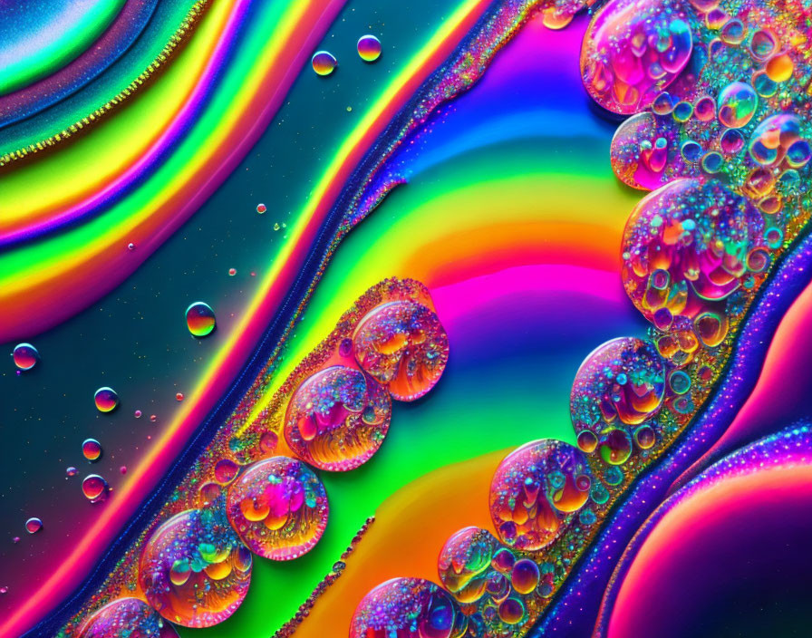 Colorful Psychedelic Swirls and Bubbles in Rainbow and Metallic Tones