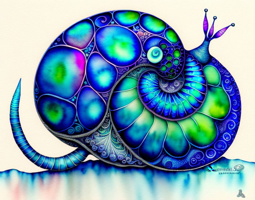 Colorful Snail Illustration with Blue and Green Shell