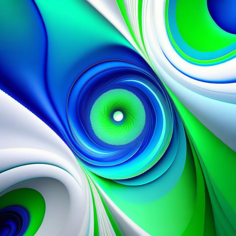 Colorful Abstract Artwork with Blue, Green, and White Swirling Patterns