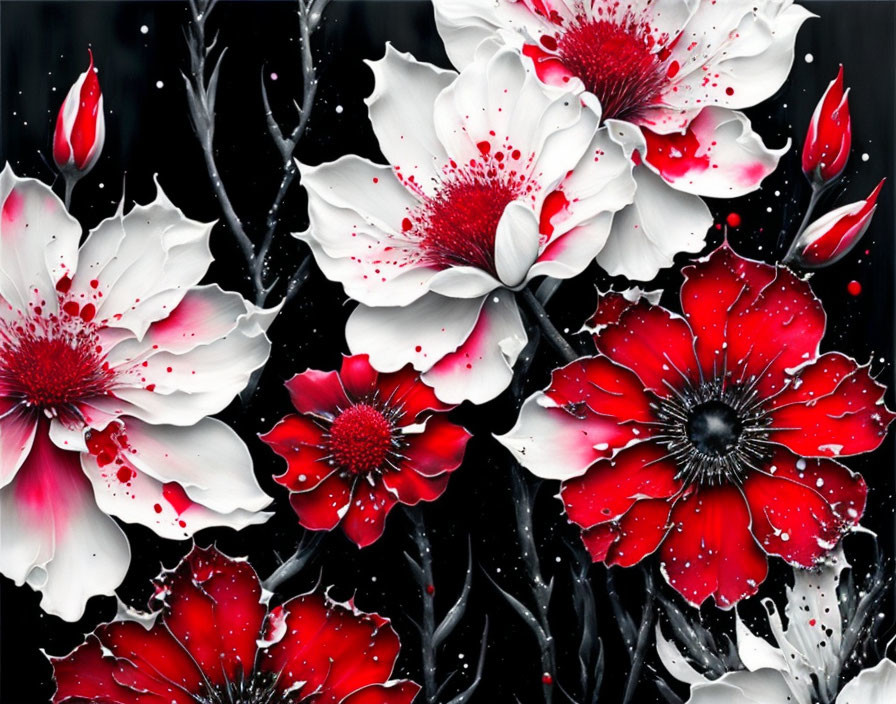 Colorful Floral Painting on Dark Background